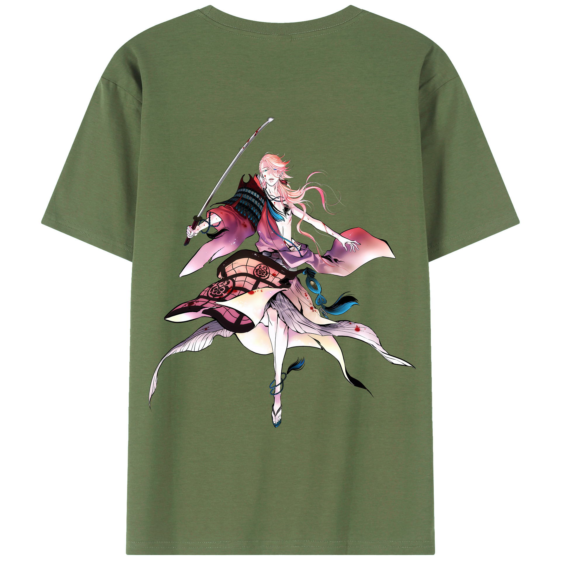 （画像用） 刀剣乱舞 Touken Ranbu 綿100％ メンズ半袖Tシャツ（バックプリント） 通気性